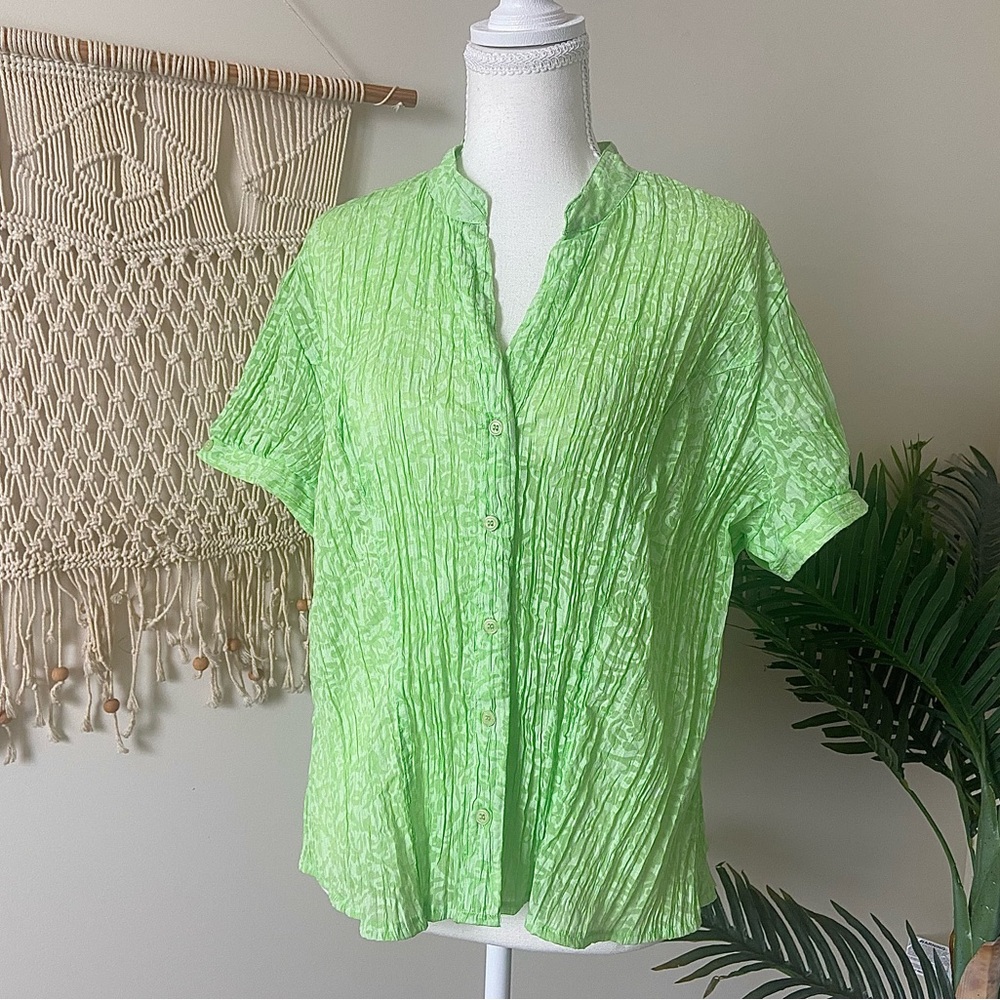 Vintage-Inspired Fred David Petite Light Green Sheer Blouse